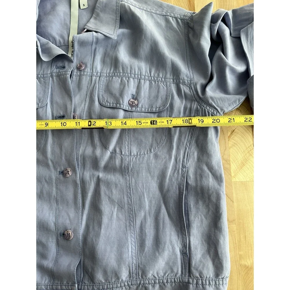 Debra DeRoo Collar Button Up Jacket Lightweight Silk Linen Blend Periwinkle S - Picture 11 of 12
